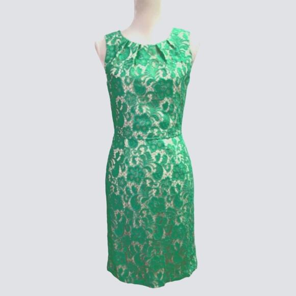 Alex Marie Floral Lace Overlay Shift Dress Size 14 Green Knee Length - Picture 1 of 9